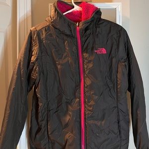 The North Face Girl’s Small Reversible Fleece - Gray and Hot Pink